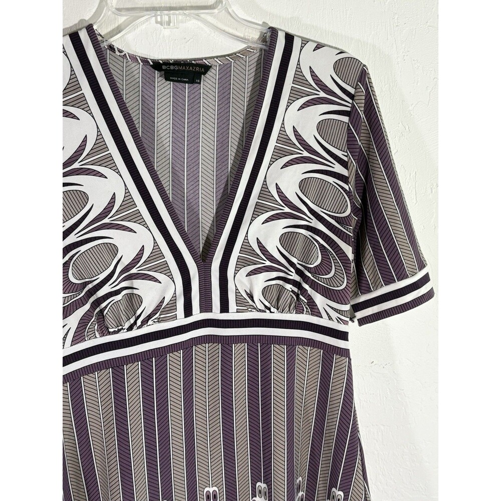 BCBG Maxazria  Women’s V-Neck Art Deco Dress Modern Purple/White (0227) Size XS - Picture 9 of 11